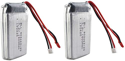 YUNIQUE GREEN-CLEAN-POWER - Batterie Lipo Rechargeable 7.4V 1500mAh, 2 Pièces | Compatible avec Wltoys V913 L959 L969 L202 K959 TY923 W609-8 | Efficacité et Performance, 70X35X22-92 GR, Argent