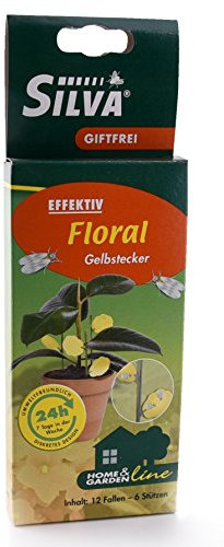 SILVA® Gelbsticker Floral gegen Trauermücken & mehr Schädlinge [12 STÜCK] - Gelbtafeln für Zimmerpflanzen - Gelbfalle für Fruchtfliegen & Trauermücken bekämpfen - Gelbkarten Klebefalle - Mückenfalle