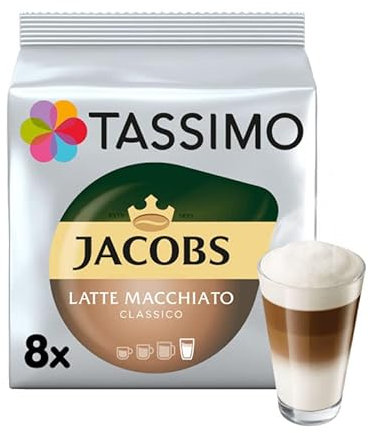 Factory Sealed Pack Tassimo T-Disc Pods Jacobs Latte Macchiato Coffee - 8 Servings - Includes Creamer Pods