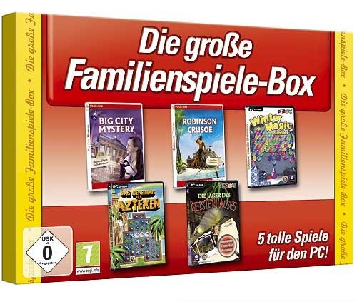 Die große Familienspiele-Box (Big City Mystery / Robinson Crusoe / Winter Magic Bubbles / Das Geheimnis der Azteken / Die Jäger des Geisterhauses)