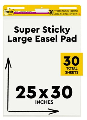Post-It Self Adhesive Easel Paper - 63.5 x 77.5 cm - 30-Sheet Pack (2 Pack) Easel Pad 1 Pad White