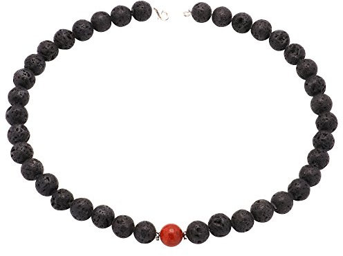Kette Collier aus Lava & Schaumkoralle 925 Silber schwarz rot Halskette Damen