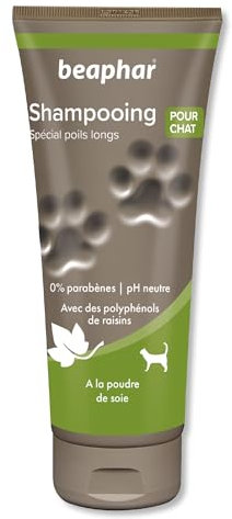 BEAPHAR – Shampoing Premium pour Chat à Poil Long – Aux extraits naturels de Feuilles d’Olivier & de Poudre de Soie – Nettoie, Hydrate et facilite Le démêlage – pH Neutre & sans parben – 200ml