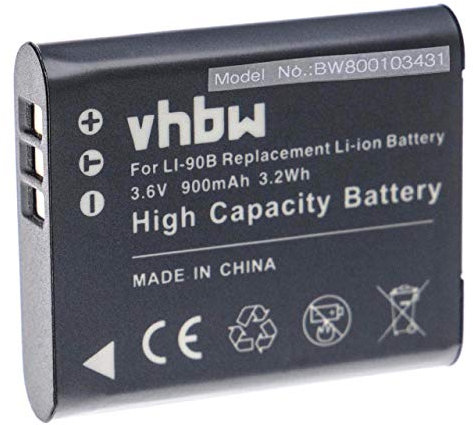 vhbw 1x Batterie Remplacement pour Olympus Li-90B, Li-92B pour Appareil Photo (900mAh, 3,6V, Li-ION)