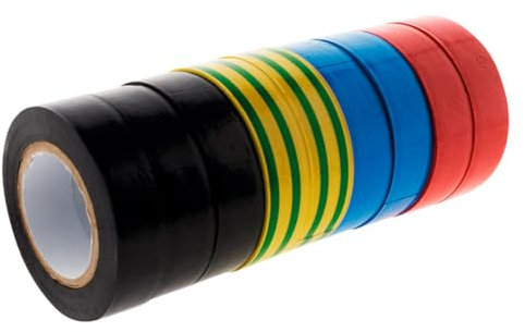 Zenitech - Set Di 9 Nastri Adesivi Isolanti Elettrici 15mm x 10m - PVC Spessore 0,15mm - Ideale Per Lavori Elettrici Domestici - Nero, Blu, Verde, Giallo, Rosso - 10m