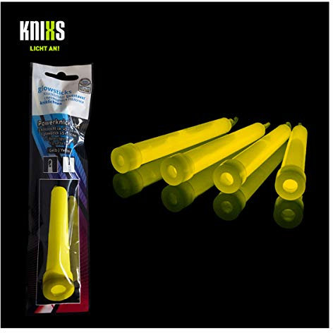KNIXS - 10x Power Knicklichter, seit 15 Jahren in Profiqualität, Glowsticks einzeln verpackt - 150 x 15 mm - Leuchtstab - Premium Gelb Leuchtend - für Party, Festival, Hochzeit, Outdoor oder Notlicht