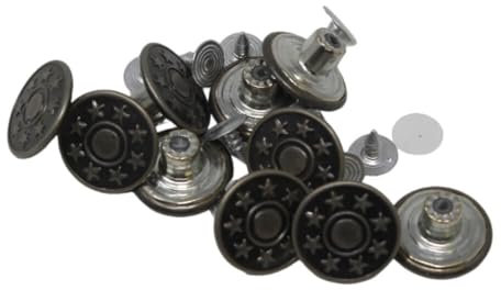BIG-SAM Jeansknöpfe - Ø 17mm - Altsilber/Sterne - 5/10 / 25 oder 50 Stück - Nähfrei mit Anleitung! (10)