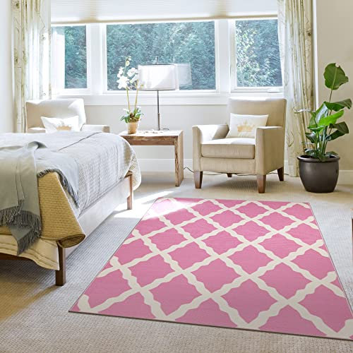 Ottomanson Glamour-Kollektion Teppich mit Gummirückseite und elegantem Gitter-Design, 150 cm x 200 cm, Rosa
