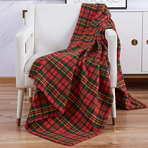 Adore Home Weicher und Warmer bedruckter Fleecedecke für Sofa Bett Reisedecke für Autofahrten -200x240cm, Rot Check