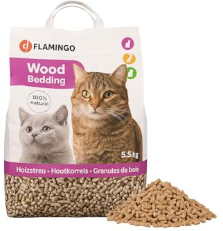 Flamingo Katzenstreu - katzenstreu staubfrei - katzenstreu pellets - 5.5kg Holzpellets - staubarm - geruchshemmend - 100% recyceltes Holz - feine Pellets