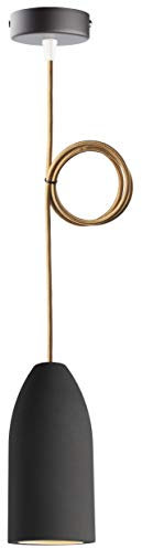Buchenbusch urban design Betonlampe dark edition 7,5 x 16 cm, Deckenlampe einflammig, LED Pendelleuchte mit Textilkabel Gold, Hängelampe Esstisch Küche Wohnzimmer, Baldachin schwarz
