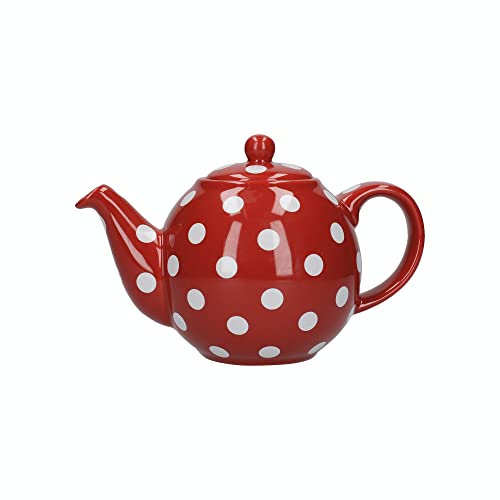 London Pottery Globe Polka Dot Teapot with Strainer, Ceramic, Red/White, 4 Cup (900 ml)