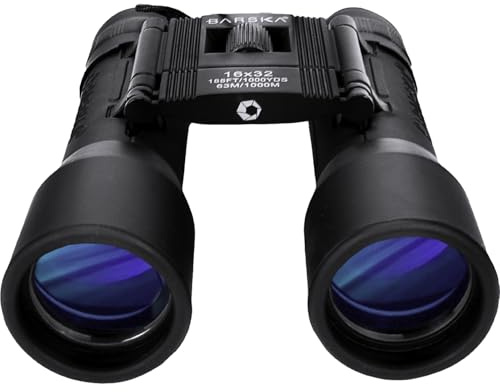 BARSKA 16x32mm Lucid View Compact Binoculars with BK-7 Roof Prisms, Fully Coated Optics, Center Focus, Rubber Armor Grip – Lightweight for Hiking, Bird Watching, Travel