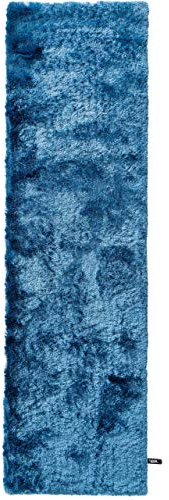 benuta Hochflorteppich Whisper Blau 80 x 300 cm - Kuschelig Weicher Teppich für Schlaf- und Wohnzimmer - Pflegeleicht - Fußbodenheizung Geeignet