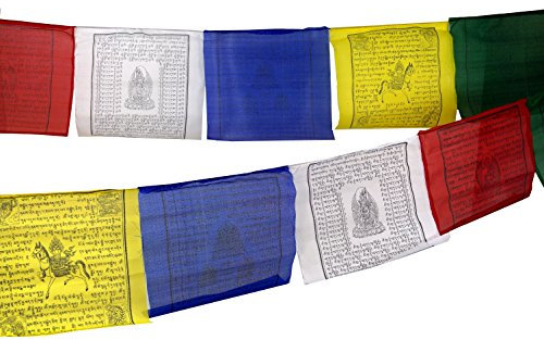 Guru-Shop Drapeau de Prière Tibétain en Différentes Longueurs - 25 Fanions/viscose, Longueur : 6,80 m de Long (fanion 30x20 Cm), Drapeaux de Prière