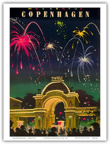Des c.1956 Poster, Motiv: Wonderful Copenhagen – Tivoli Gardens Vergnügungspark, Dänemark – Vintage-Reise-Poster von Des c.1956 – Master Art Print 22,9 x 30,5 cm
