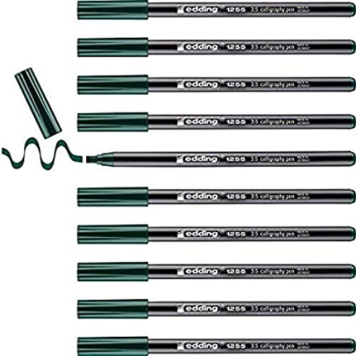 edding 1255 calligraphy pen - bottlegreen - box of 10 - calligraphy nib 3.5 mm - fibre pen for paper, wood, terracotta, canvas - hand lettering, bullet journals, thank you cards, calligraphy books