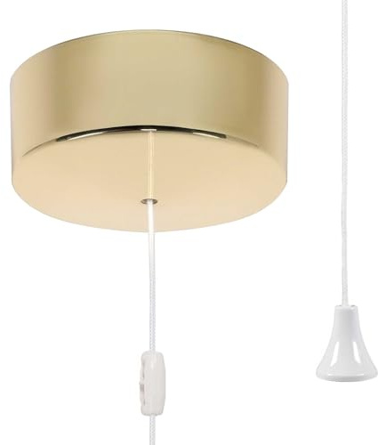 ElekTek UK Safety Approved Brass Bathroom Light Pull Switch EN 60669-1 & CE Mark, Earth Terminal, Ceiling Mounted, Black Cord/String, 6A 250V, 1 Way/2 Way Use, Full Wiring Instructions