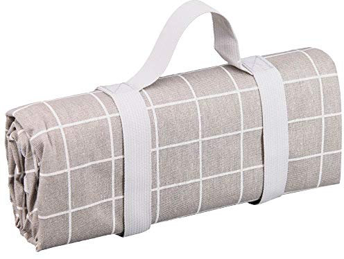 Les Jardins de la Comtesse - Quadratische Picknick-Tischdecke Concorde - Rückenlehne aus Baumwolle und wasserfestem Polyester - 140 x 140 cm - beige und weiß - Auch für Gartentisch - 4/6 Personen