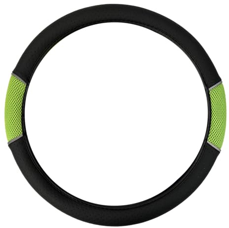 Sakura ‘Carnaby’ Steering Wheel Cover Vented Green Mesh Design Universal Easy Fit for Most Cars Vehicles Improve Grip Soft Comfortable Faux Leather Look