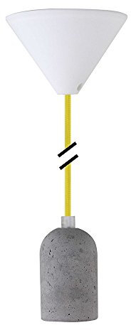 Design Pendelleuchte Textilkabel sonnengelb mit Beton Fassung E27 & weißem Baldachin