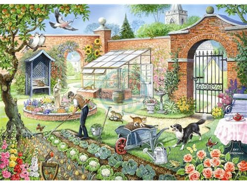 The House of Puzzles - Kitchen Garden Jigsaw - 1000 Piece Jigsaws For Adults, Artist Illustrated, Scenic Landscape, Deluxe Puzzle Gifts