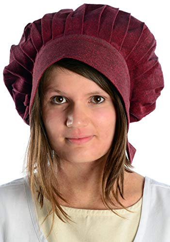 HEMAD Bonnet médiéval pour femme - Avec assiette et cravate - Coton pur – Rouge