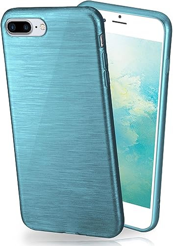 moex Stylische Brushed Aluminium-Optik & starker Grip | Ultra dünne Silikonhülle passend für iPhone 7 Plus/iPhone 8 Plus in Türkis