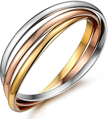 JewelryWe Damen Armband, Edelstahl DREI Farben Trizyklischer Edelstahlarmband 3 Armbänder Verriegleung Armreif, Rose Gold Silber 20cm