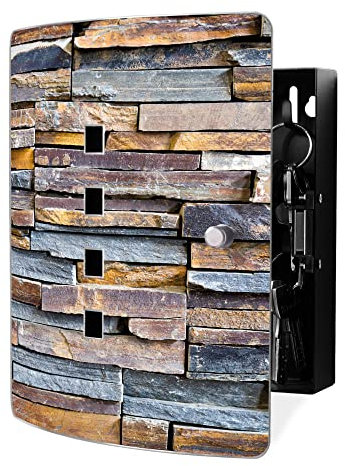banjado Design Schlüsselkasten aus Edelstahl für 10 Schlüssel/Schlüsselbox zur Schlüsselaufbewahrung 24 x 21,5 x 7cm groß mit praktischem Magnetverschluss/Motiv Naturstein
