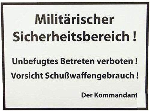 Armeeverkauf Schild, Warnschild, Tafel: Mil. Sicherheitsbereich