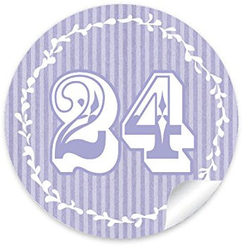 24 DIY Adventskalenderzahlen LILA RETRO ORNAMENTE für einen DIY Adventskalender Papiertüten zum selber basteln 1 – 24 Format 4 cm, rund, matt
