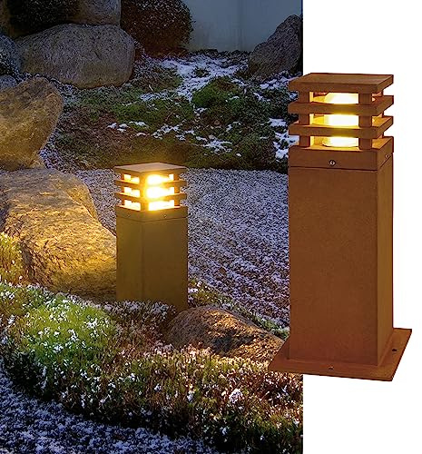 SLV RUSTY 40 lampe sur pied extérieure E27 acier rouillé FeCSi IP55 L12xP12xH40cm – éclairage direct pour jardin, terrasse, allées – style carré unique, ampoule non incluse