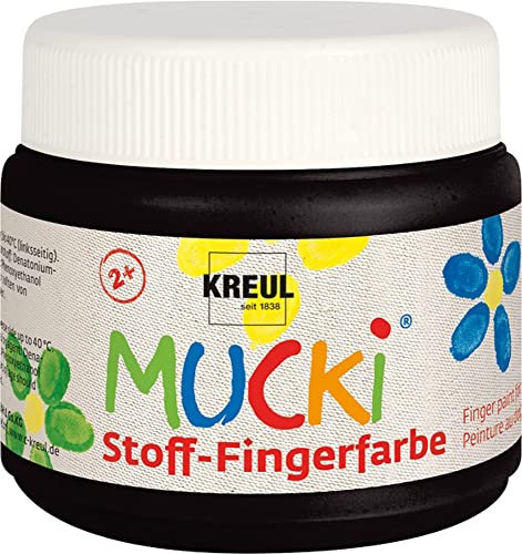 KREUL 28106 - Mucki leuchtkräftige Stoff - Fingerfarbe, 150 ml in schwarz, auf Wasserbasis, parabenfrei, glutenfrei, laktosefrei und vegan, optimal für die Anwendung mit Fingern und Händen