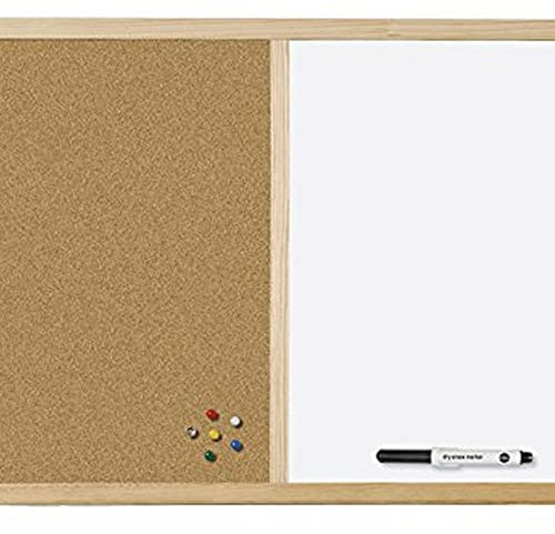 Bi-Office Budget Wood Frame Combination Board, Cork And Whiteboard Dry Wipe Memo Board, 80 x 60 cm