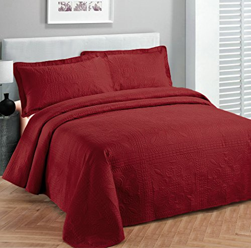 Fancy Collection Luxus-Tagesdecke, geprägt, einfarbig, Rot, Größe 254 x 269 cm