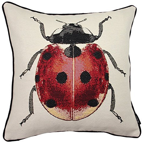 McAlister Textiles Bugs Life | Kissenbezug für Sofakissen mit gesticktem Marienkäfer-Motiv | 43 x 43cm | gewebtes Tiermotiv | Deko Kissenhülle für Zierkissen, Sofa, Bett, Couch Motivkissen
