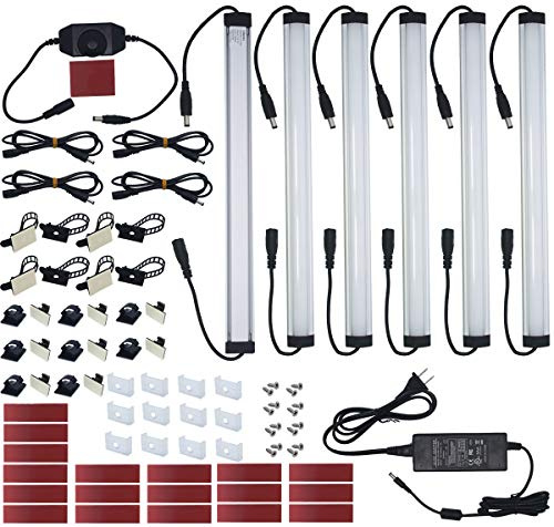 Under Cabinet LED Lighting Kit Plug in or Hardwired, 6 pcs 12 Inches Light Strips, 2000 Lumen, Super Bright, for Kitchen Counter, Closet, Shelf Lights, 31W, Warm White (6 Bars)