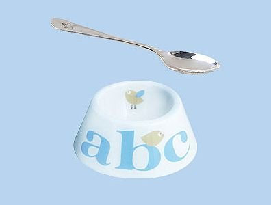 Tweet Ensemble coquetier et cuillère en porcelaine anglaise pour baptême Bleu