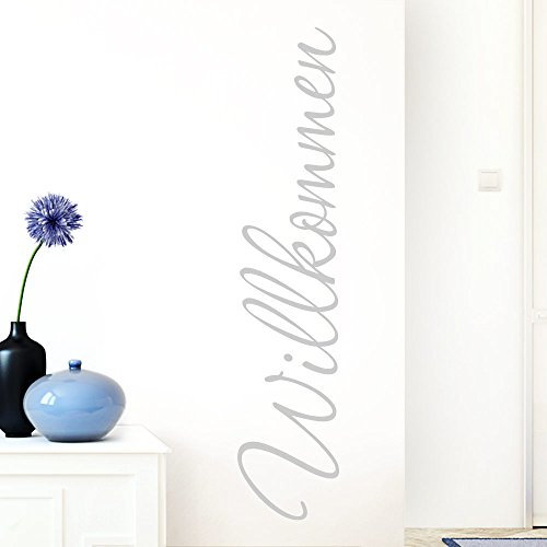 Grandora Wandtattoo Wort Willkommen I hellgrau 13 x 58 cm I deutsch Flur Diele Eingang selbstklebend Aufkleber Wandaufkleber Wandsticker W1099