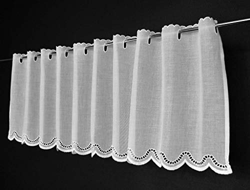 Scheibengardine Batist gebogter Abschluss 27 cm hoch Weiß - Wunschbreite frei wählbar durch gekaufte Menge in 21 cm Schritten - Meterware