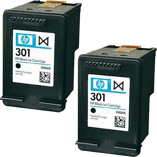 2 x Original HP 301 schwarz Tintenpatronen für Verwendung mit HP Deskjet 1512 Drucker
