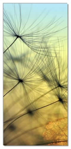 Wallario Selbstklebende Türtapete Samen der Pusteblume in Nahaufnahme vor blauem Himmel - Türposter 93 x 205 cm Abwischbar, rückstandsfrei zu entfernen