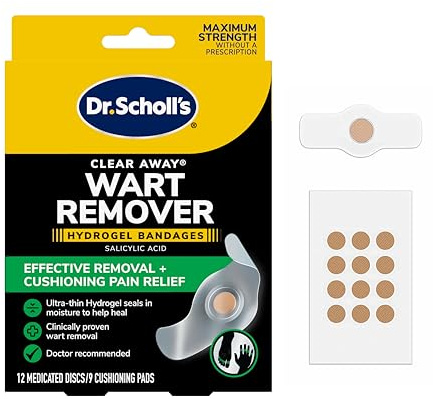 Dr. Scholl’s Clear Away Wart Remover Hydrogel Bandages for Fingers and Toes - Clinically Proven Effective Wart Removal and Cushioning Pain Relief, Comfortable Multi-Day Coverage Patches