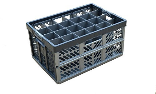 Folding Crate with Internal Dividers - 24 cells, Wine Glasses Storage Crate