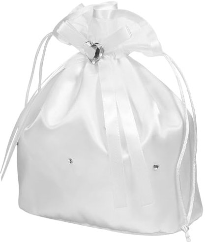 Weiße Satin Brautjungfer Handtasche mit Perlen und Strass – Elegante Dolly Tasche für Hochzeit, Brautjungfern und Blumenmädchen