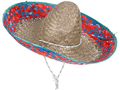 DEGUISE TOI - Sombrero Mexicain Bordure Rouge et Bleu Adulte - Sombrero - Taille Unique - Coloré - Accessoires pour déguisement - Paille - -