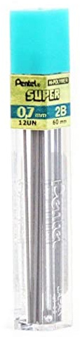 Pentel Super Cordons de recharge Hi-Polymer 0.7 mm, Grade 2B (Lot de 12 Tubes - 144 Leads)