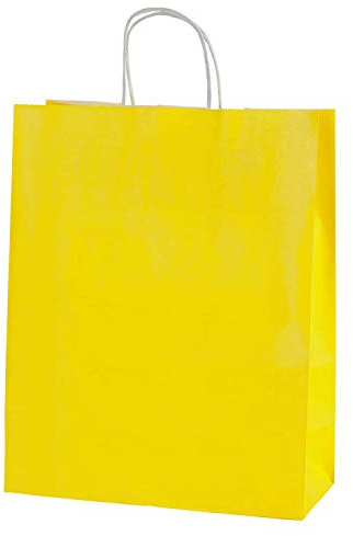 Thepaperbagstore 30 Yellow Medium Paper Bags with Handles - 25x11x31cm - Colourful Gift Bags for Adults and Kids - for Shopping, Parties, Retail, Birthdays and Weddings