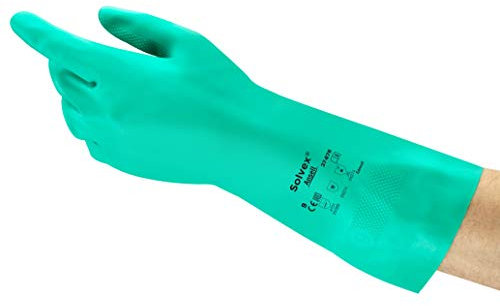 Ansell AlphaTec 37-676 Nitril-Handschuhe, Chemikalien- und Flüssigkeitsschutz, Grün, Größe 9 (12 Paar)
